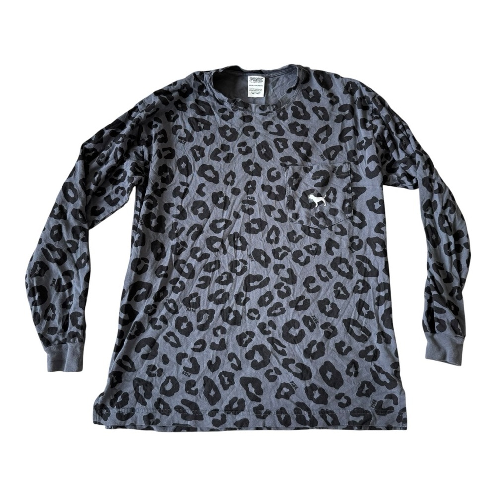 PINK Victorias Secret Cheetah Print Dog Graphic Print Jersey Long Sleeve